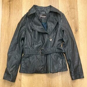 GUESS Dark Green Leather Motorcycle Jackets Coat for Women Size S
Good Condition